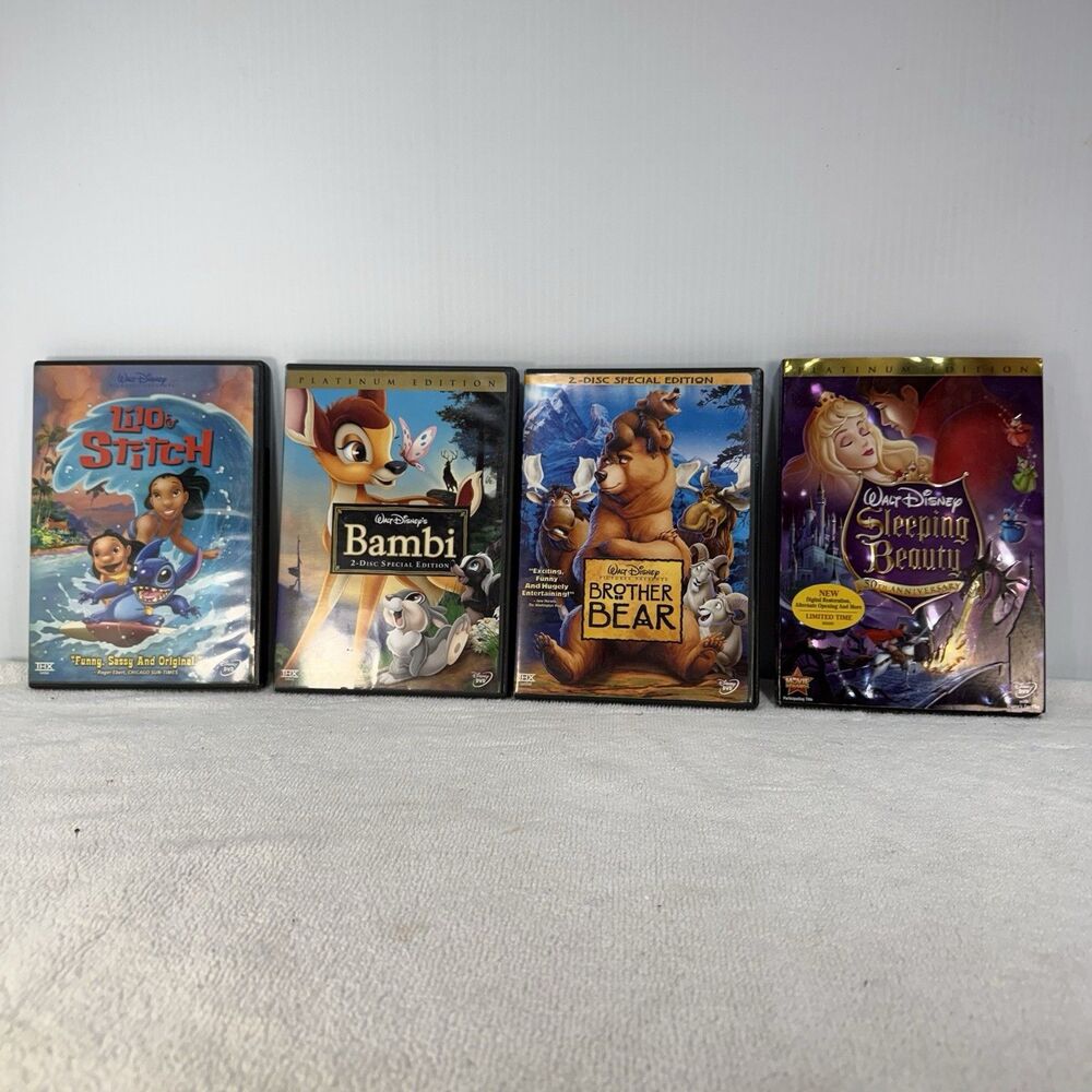 Disney DVD Movies A Lot Of 4 Cartoons For Children Bambi,sleeping Beauty,B Bear.